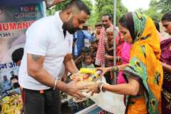row food for distribution in slum